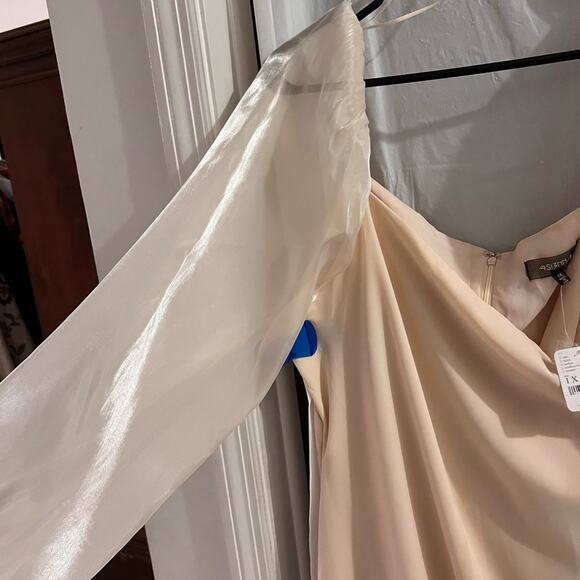 4 Si3nna ivory Sydney mini dress faux wrap ruched side wedding party size 1x - Picture 3 of 11